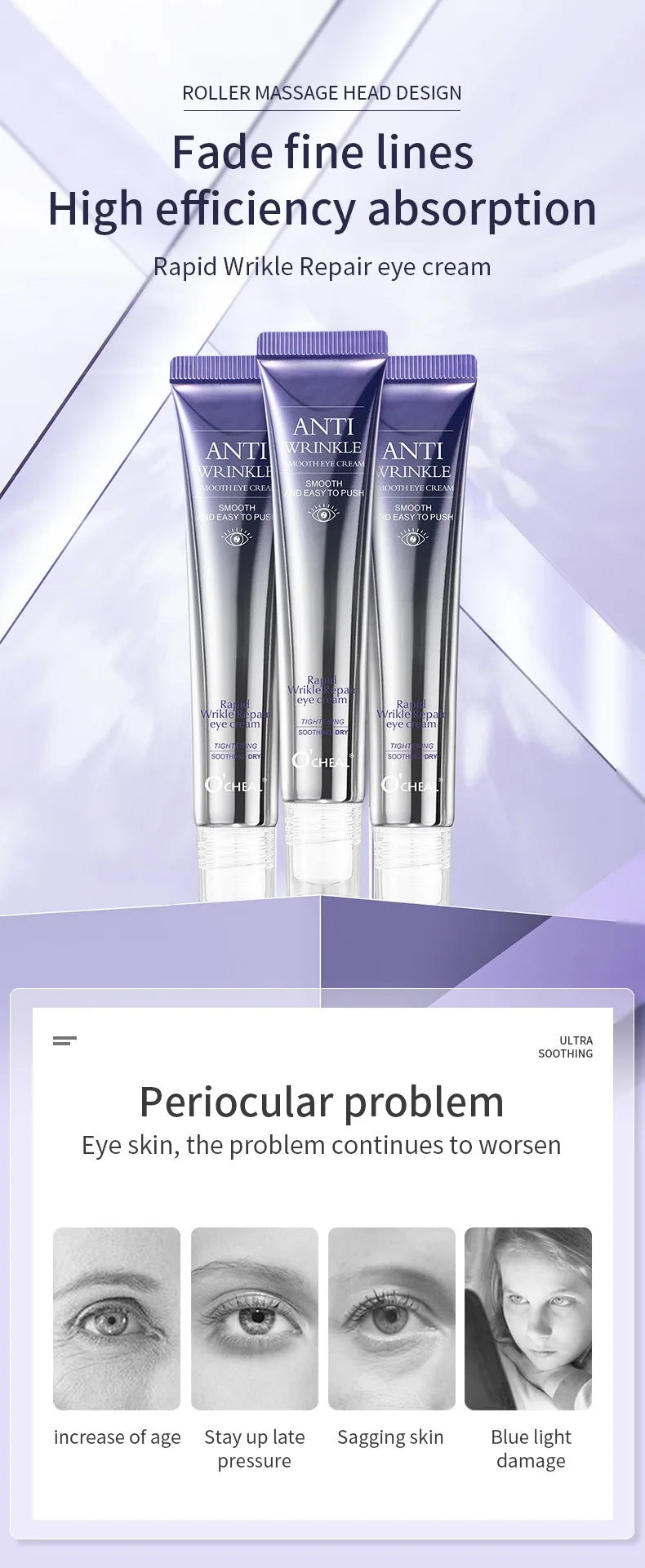 2 PCS Rollerball Eye Cream Walking Beads Massage Eye Serum Moisturizing Hydration Nourishing Reduce Dryness
