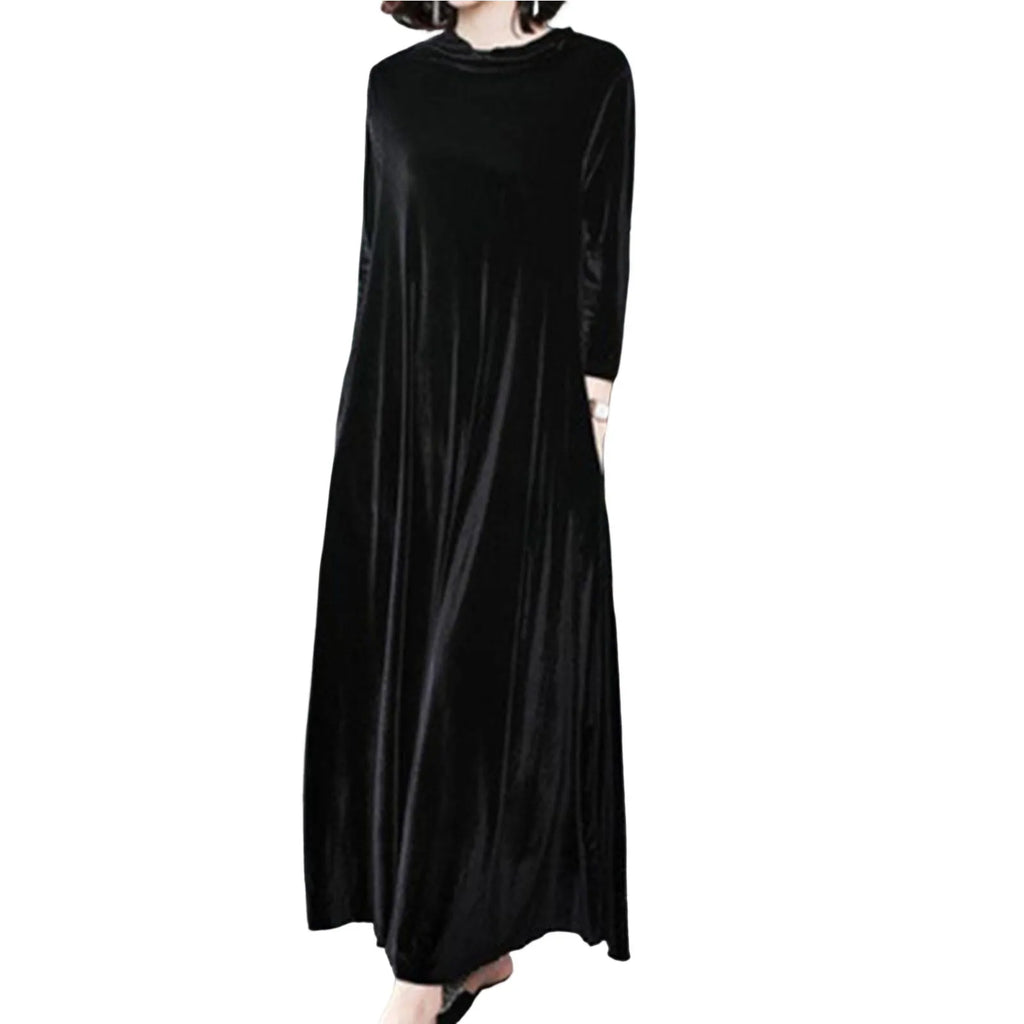 Women Fall Dress Solid Color Loose Long Sleeves Button Maxi Dress Keep Warm Velvet Mom Spring Dress Women Clothes