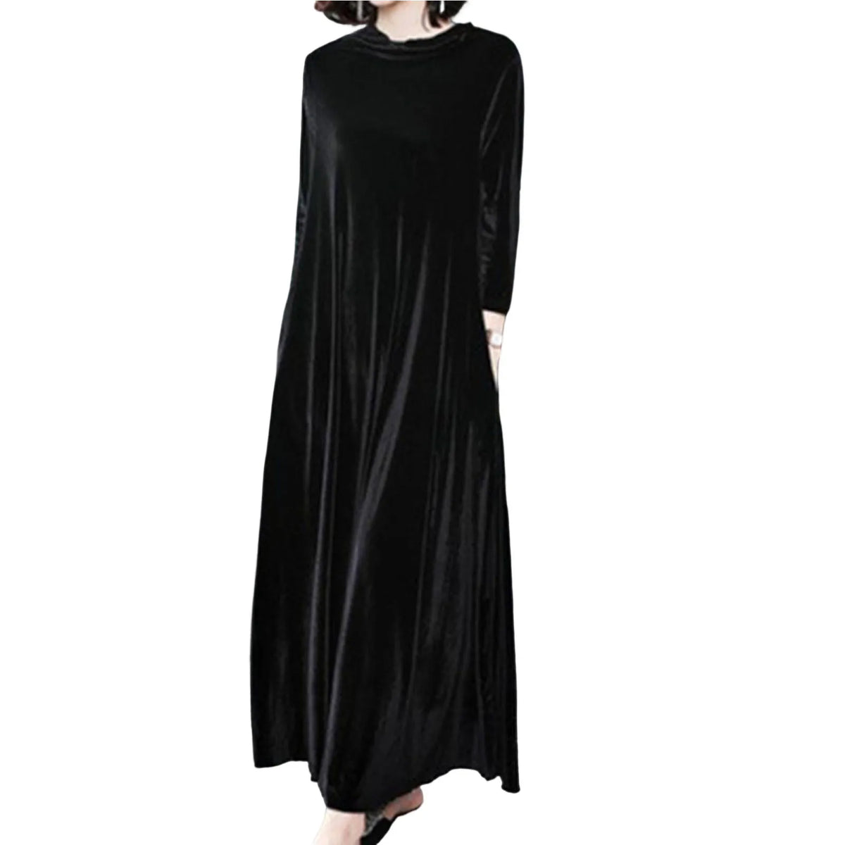 Women Fall Dress Solid Color Loose Long Sleeves Button Maxi Dress Keep Warm Velvet Mom Spring Dress Women Clothes