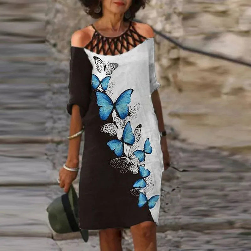 Fashion Retro Printing Women Dress Sexy V-Neck Short Sleeve Loose Beach Homewear Dress Summer Casual Comfy Female Model Dress