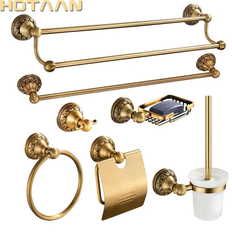 . Antique Brass Aluminium Bathroom Accessories Set,Robe hook,Paper Holder,Towel Bar,Soap Basket,Bathroom Fitting