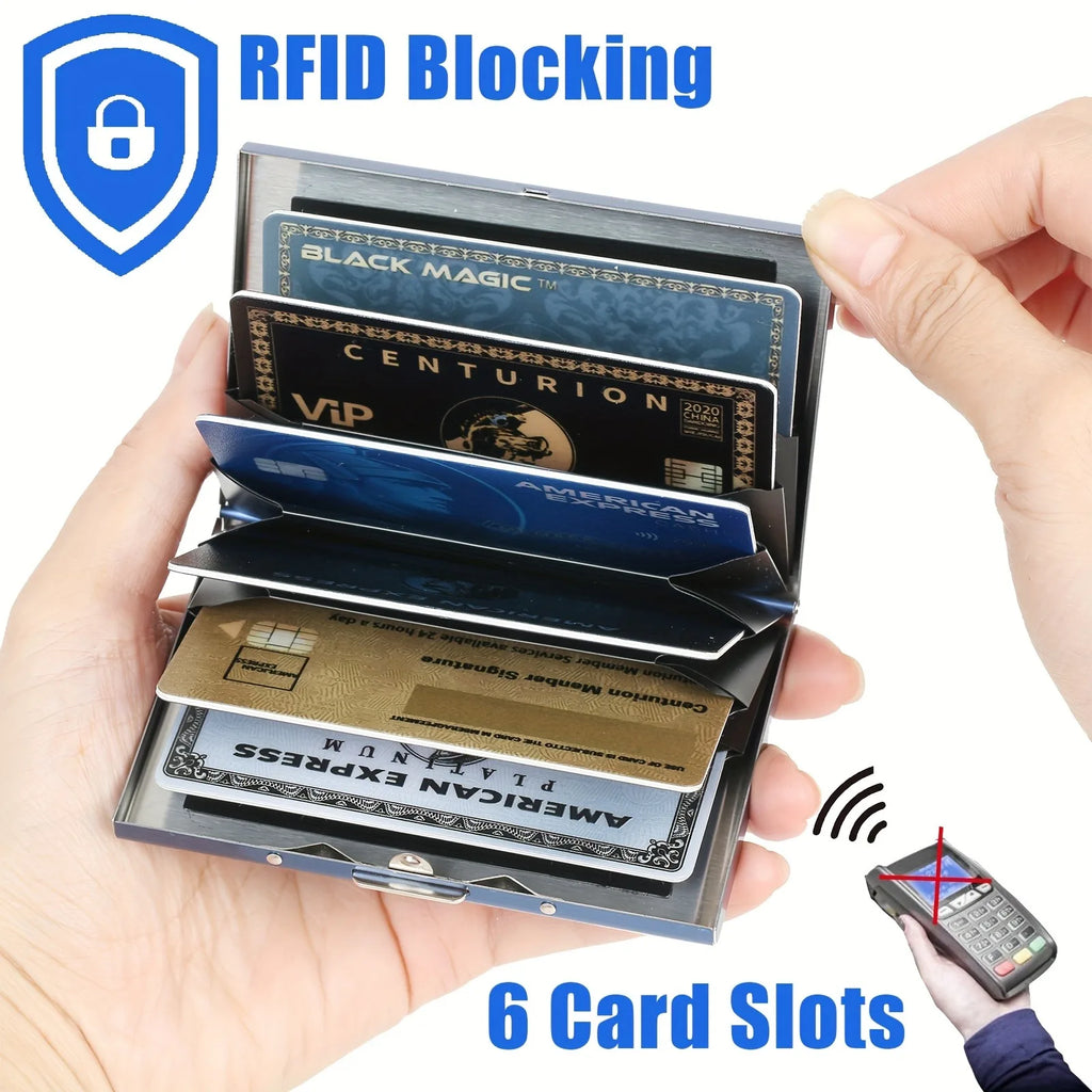 Double-sided color printing 6-card stainless steel RFID anti-theft credit card holder with swipe function