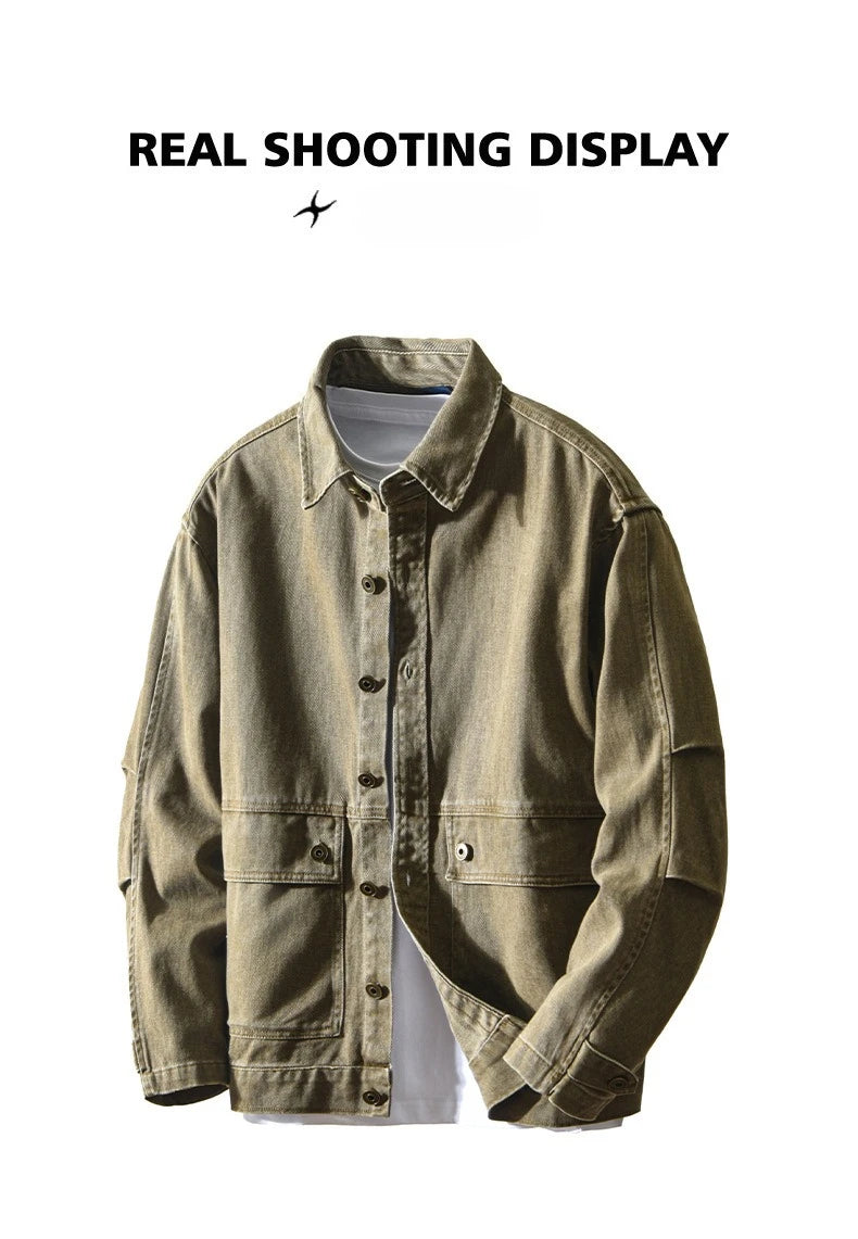 Autumn New Cargo Loose and Comfort 100% Cotton Jackets for Men Vintage Sense of Layering Streetwear Men Shirts AZ889