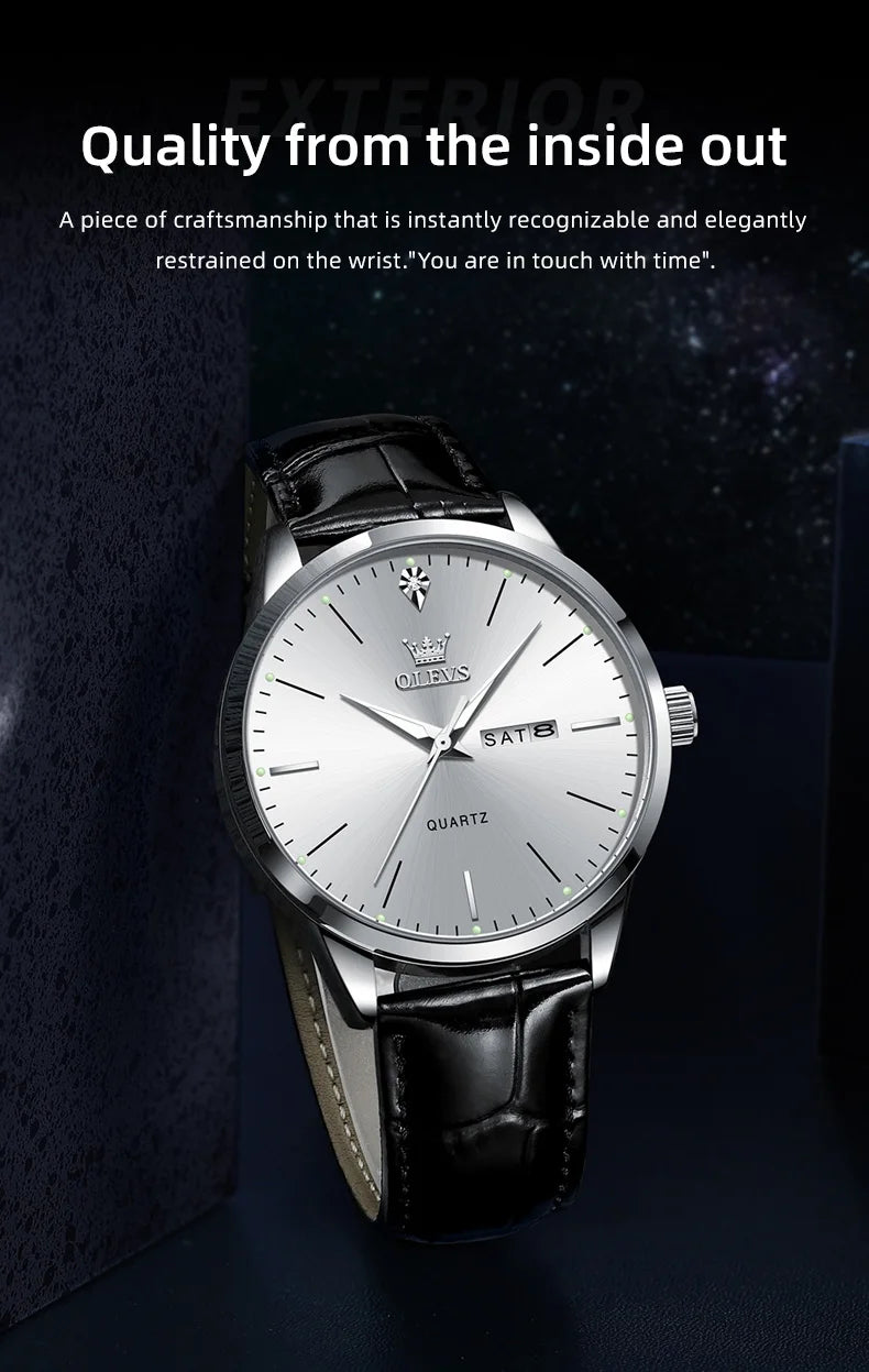 OLEVS 2935 Business Casual Men's Watch Waterproof Leather Strap Luxury Brand Date Week Temperament Trend Quartz Men's Watch