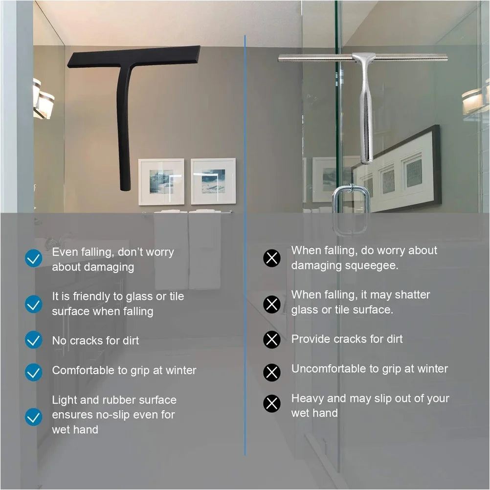 Matte Black Silicone Squeegee Streak Free Cleaning Shower Squeegee for Glass Bathroom Shower Doors Mirrors Tiles Car Windows