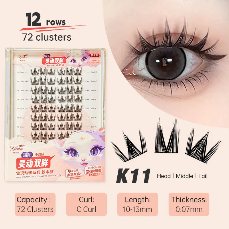 Yelix DIY Cluster Lashes Natural Eyelash Extension Volume Individual Lashes Mixed Tray Lashes Cluster Natural Eyelashes Makeup