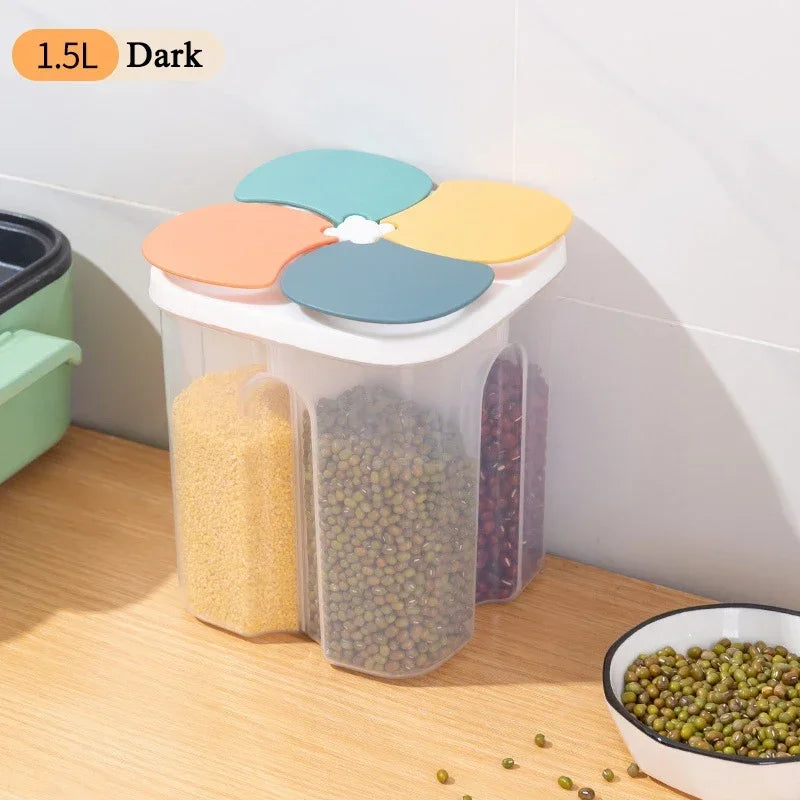 4 Grids Cereals Sealed Jar Kitchen Cereals Storage Box Plastic Food Container Moisture-proof Grain Tank Spaghetti Keep Fresh Box