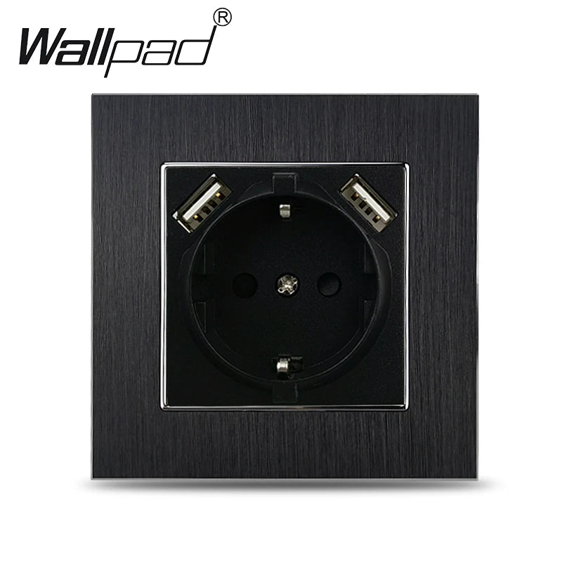Euro USB Type-C Socket Black Matte Metal Panel Double Triple Electrical Wall SocketS EU Type A+C Outlet with Cap Cover Round Box