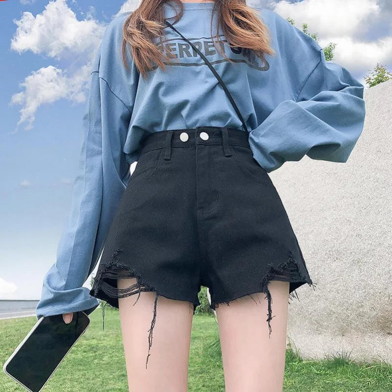 Punk Womens Denim Shorts Cargo Black Biker Short Pants For Women To Wear With Waist Pocket Outdoor Offer High Quality Hot Jeans