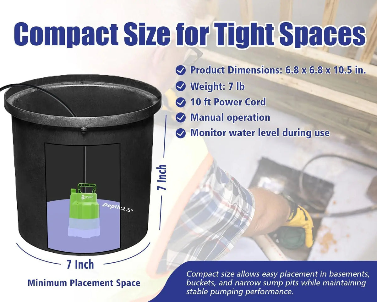 1/4HP Submersible Sump Pump 1800GPH, 28ft Max Head, Portable Utility Pump for Basement, Pool, Hot Tub & Garden Drainage