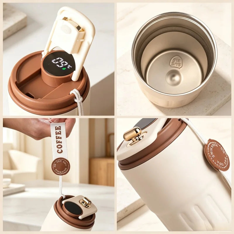 316 Stainless‑Steel Smart Thermos Cup 450ml, LED Temperature Display Portable Thermal Mug for Business Office Coffee Water