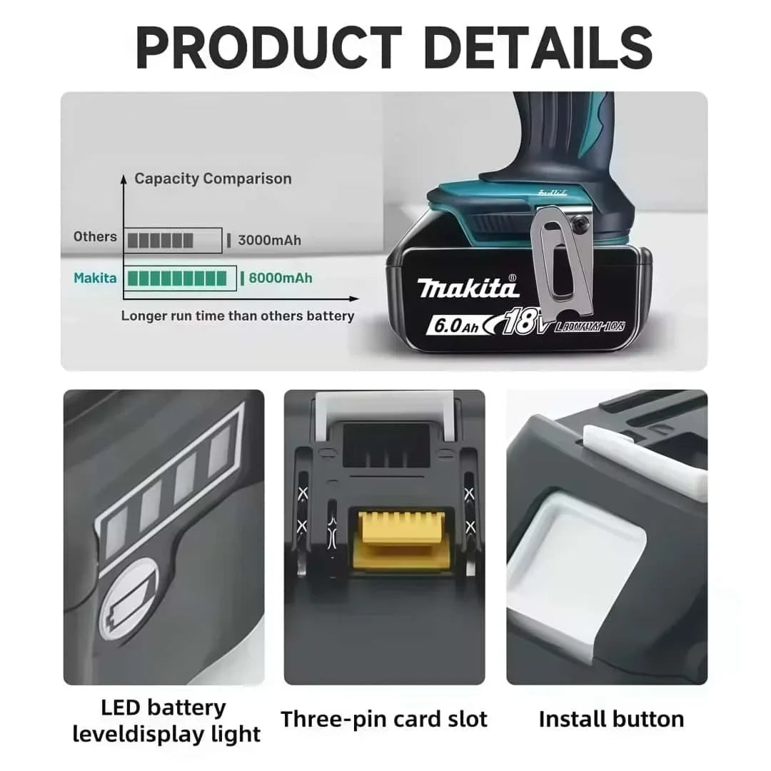 Genuine Makita 6AH BL1860B 18V Battery Power Tool Lithium-Ion Substitute LXT BL1850B BL1840B, Suitable for Use with BMS18V Screw