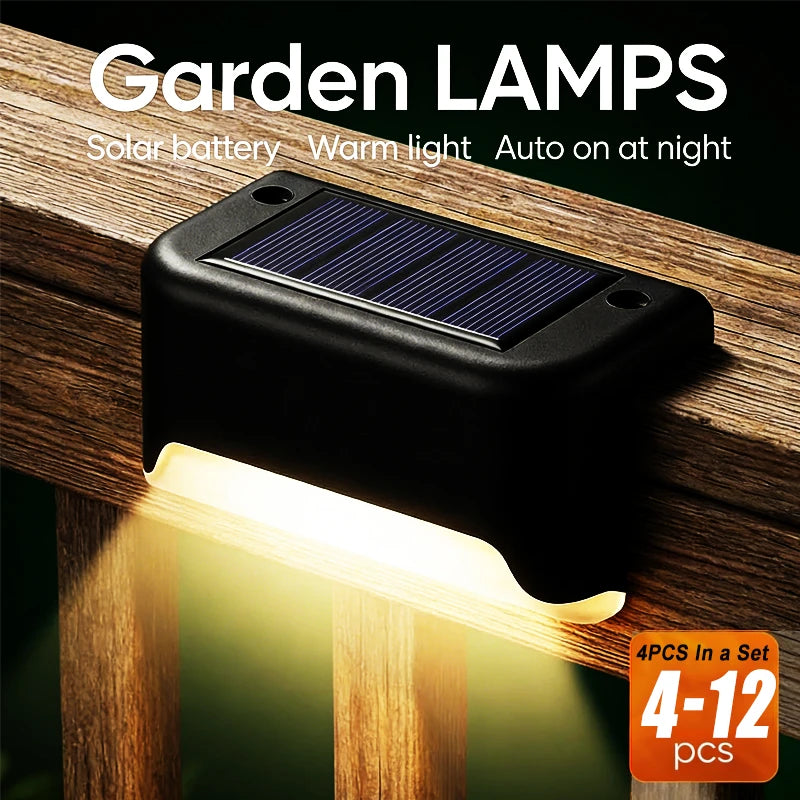 4-12Pcs Solar Deck Lights Outdoor Waterproof LED Fence Lights Step Garden Decorate Lamp for Patio Stairs Railing Pathway