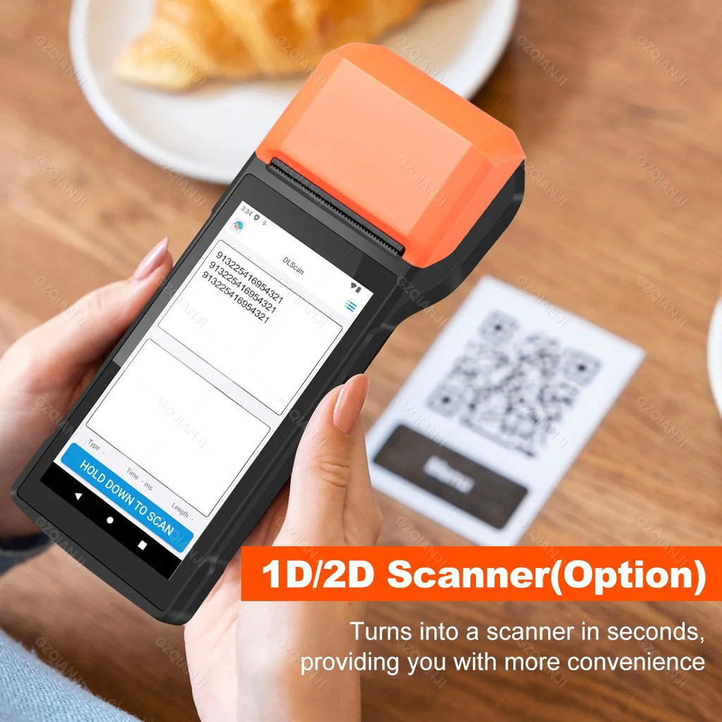Android 13/14 Handheld Terminal POS 58mm Mobile Receipt Bill Thermal Printer 1D/2D Scanner 5.5''HD Support WiFi Bluetooth POS