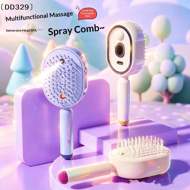 1 Set 3 In 1 Electric Spray Air Cushion Massage Comb Self Cleaning Steam Essential Oil Rechargeable For Frizzy Hair Scalp〔DD329〕