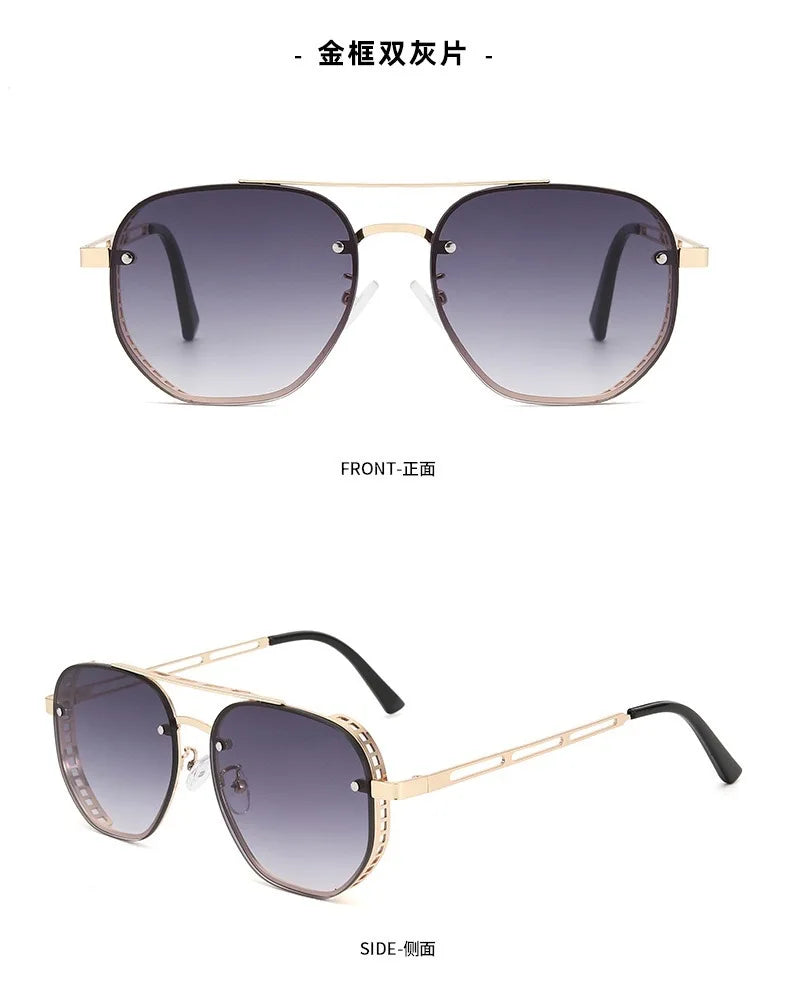 Luxury Brand Double-bridge Sunglasses Fashionable Large Frame with Side Cutouts Eyeglasses Outdoor UV400 Classic Driving Shades