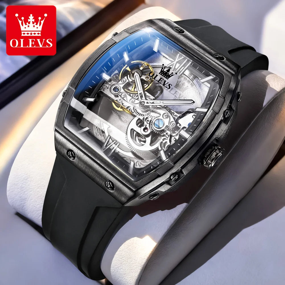 OLEVS 6779 Transparent Hollow Mechanical Men's Watches Fashion Luxury Silicone Strap Waterproof Skeleton Automatic Watch For Man