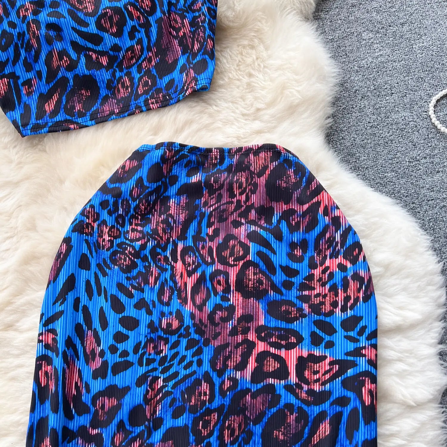 Retro Style Printed 2 Pieces Set for Women Fashion Summer Sleeveless Cropped Camis Top + Elastic Waist Bodycon Long Skirt Suits