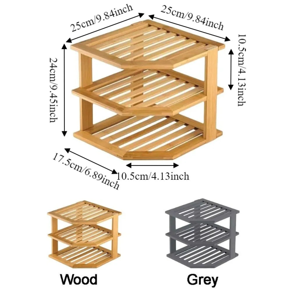 3 Tier Cabinet Organizer Shelf for Kitchen Storage Sturdy Plate Organizer Bamboo Corner Shelf Dish Rack for Cabinet Countertop