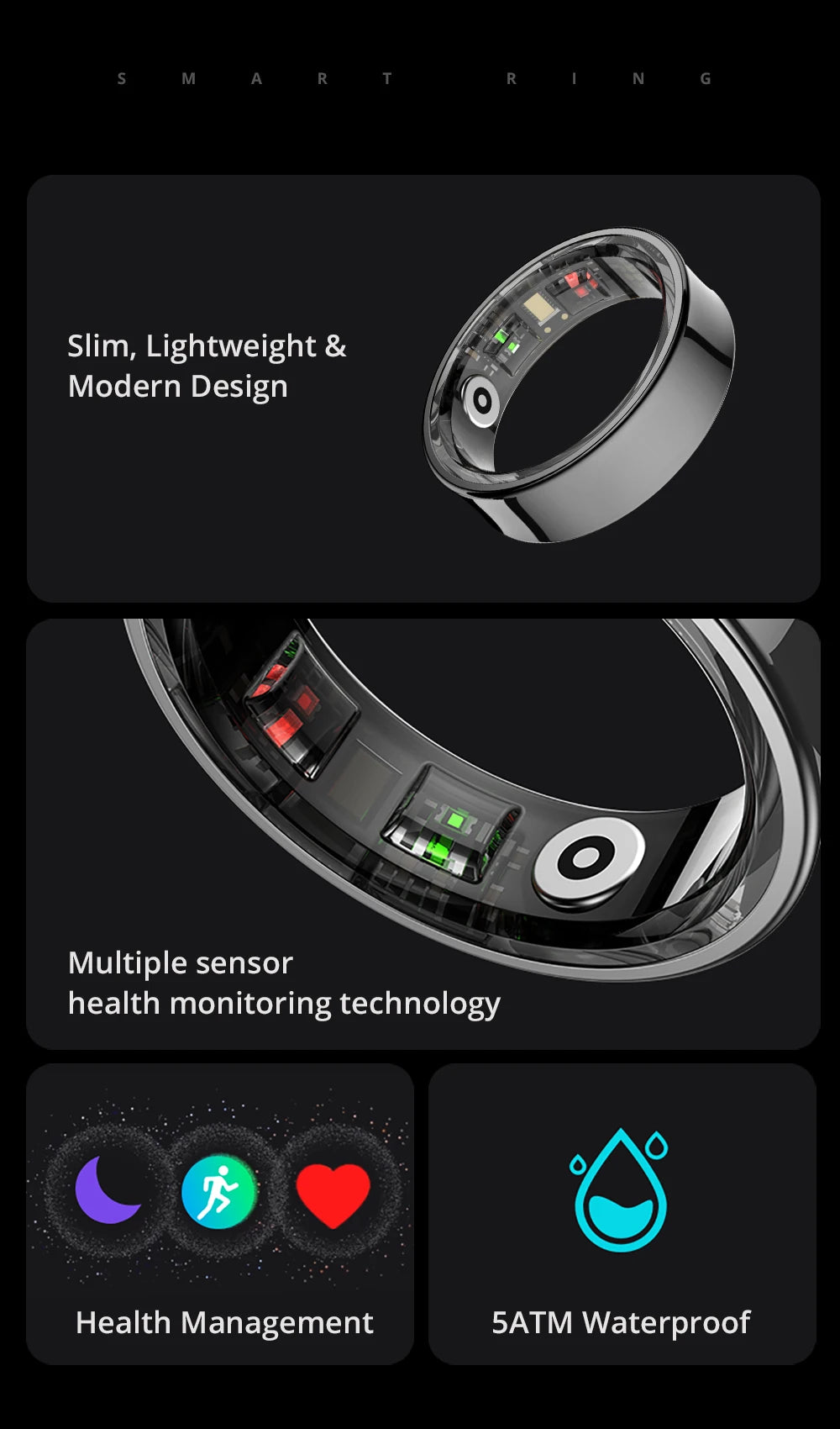 2024 COLMI R09 Smart Ring Men Women with Charging Case, Health and Sleep Monitor, Skin Temperature Monitor, 60 days battery life