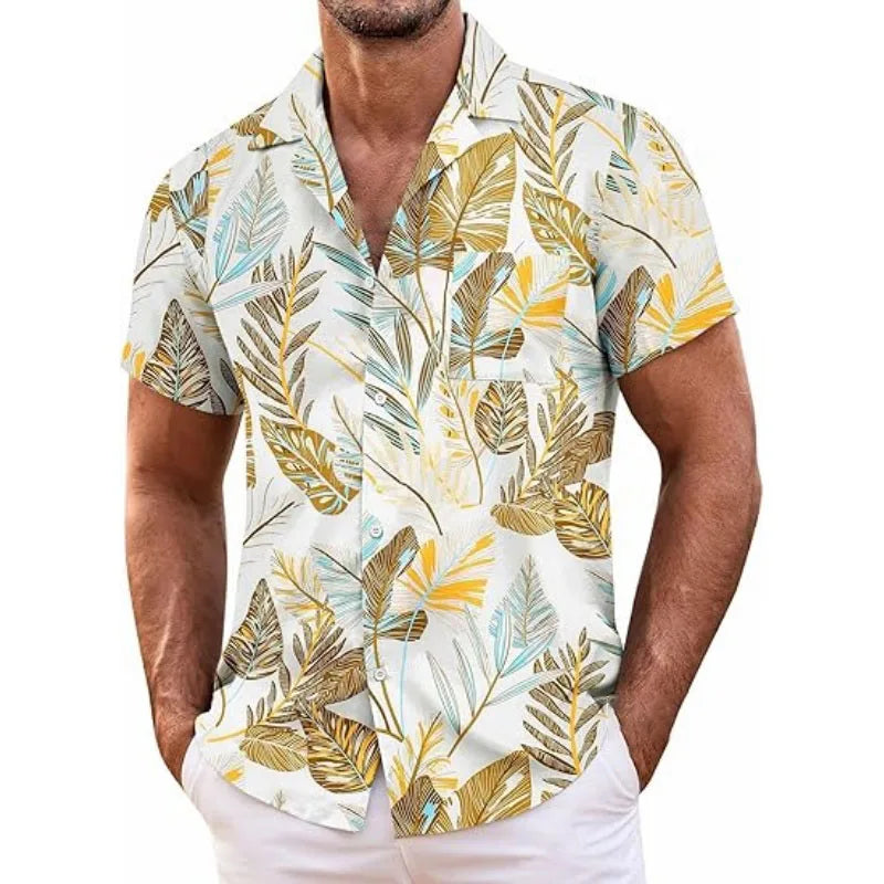Men's Hawaiian Shirt Short Sleeved Floral Button Shirt Tropical Summer Beach Shirt Camping Collar Shirt