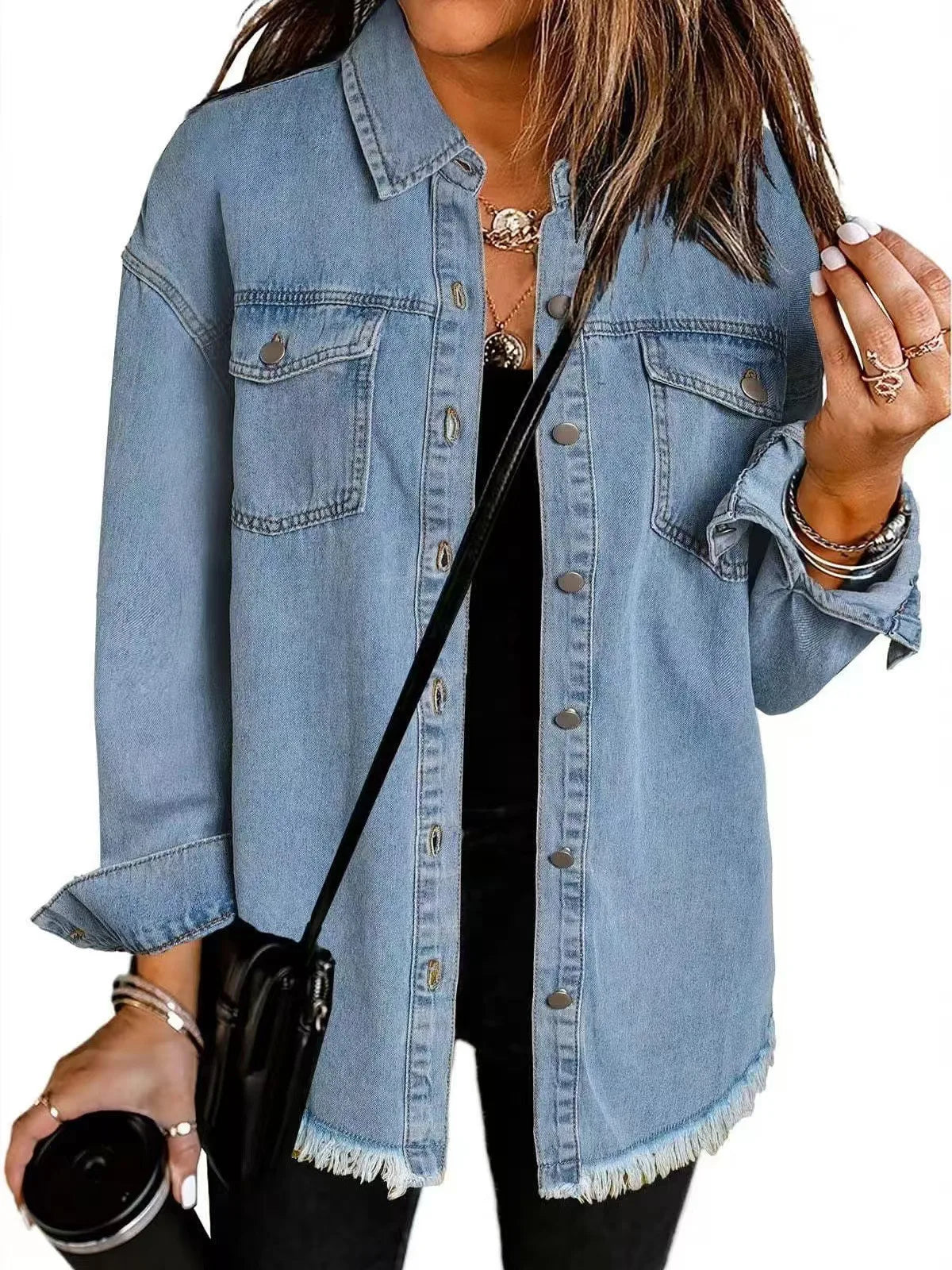 Women's Trendy Washed Denim Jacket New Spring Autumn Trimmed Edges Casual Classic Fit Jeans Jacket for Ladies