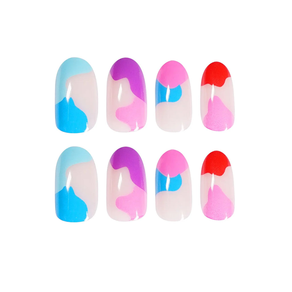 24Pcs/Set Blue Sky White Cloud Fake Nails Glue DIY Manicure Pattern Design False Nail French Stiletto Full Cover Nail Art Tools