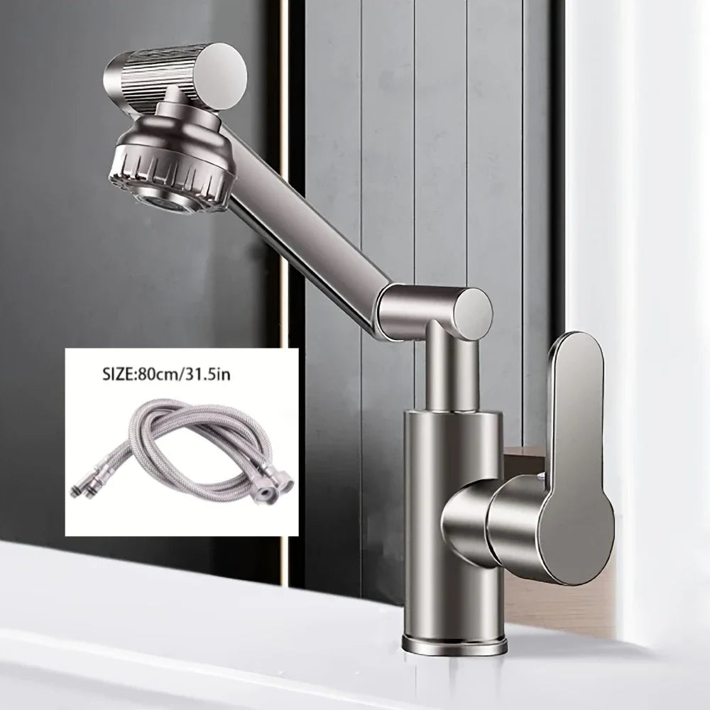 304 Stainless Steel 360° Swivel High Arc Splash Proof Single Hole Mount Bathroom Sink WaterSaving Kitchen Faucet 2 Spray Modes,