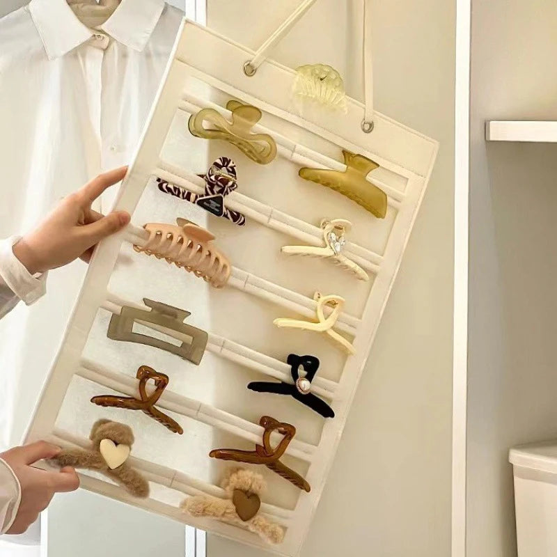 Hanging Hair Claws Clip Storage Pink Organizer For Women Girls Felt Headbands Display Hairpin Sunglasses Accessories Holder Bag