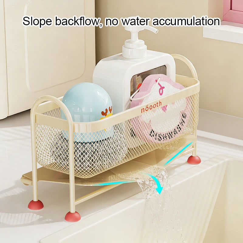 Macaron Kitchen Sink Organizer Rack Narrow Countertop Drain Storage for Sponge Dishcloth Scrubber Steel Ball Soap Holder