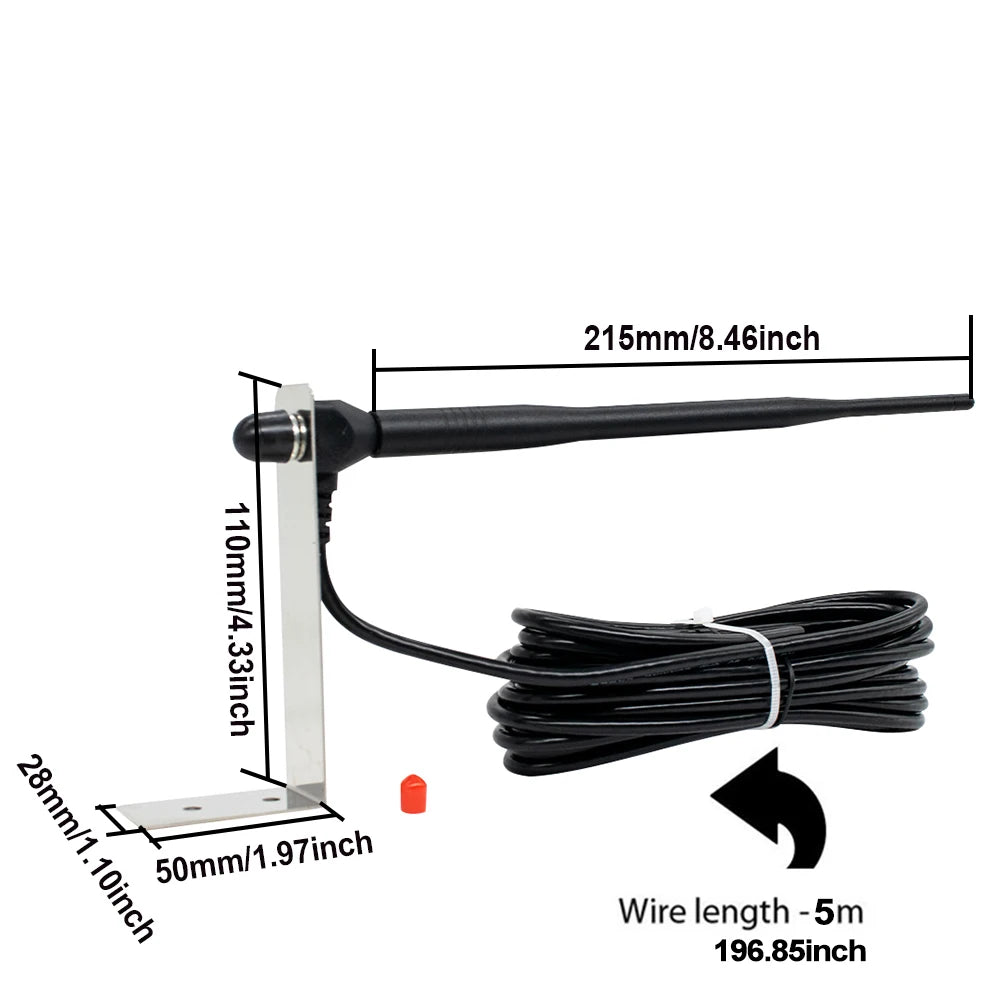 433MHz 200m Long-Range Antenna 2m/3m/5m Cable length, Waterproof Signal Booster for Garage Gate Opener Systems