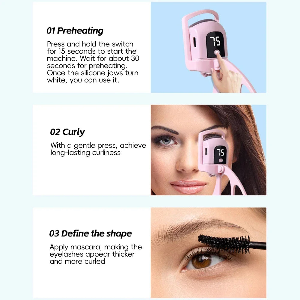 Electric Heated Eyelash Curler USB Rechargeable Eyelashes Curler Quick Heating Natural Curler Long Eyelash Lasting Makeup