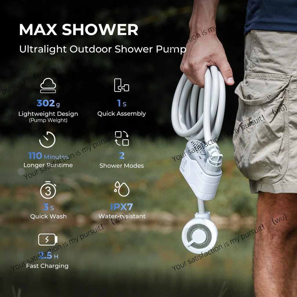 Outdoor camping shower portable, unpackaged, electric shower pump, IPX7 waterproof
