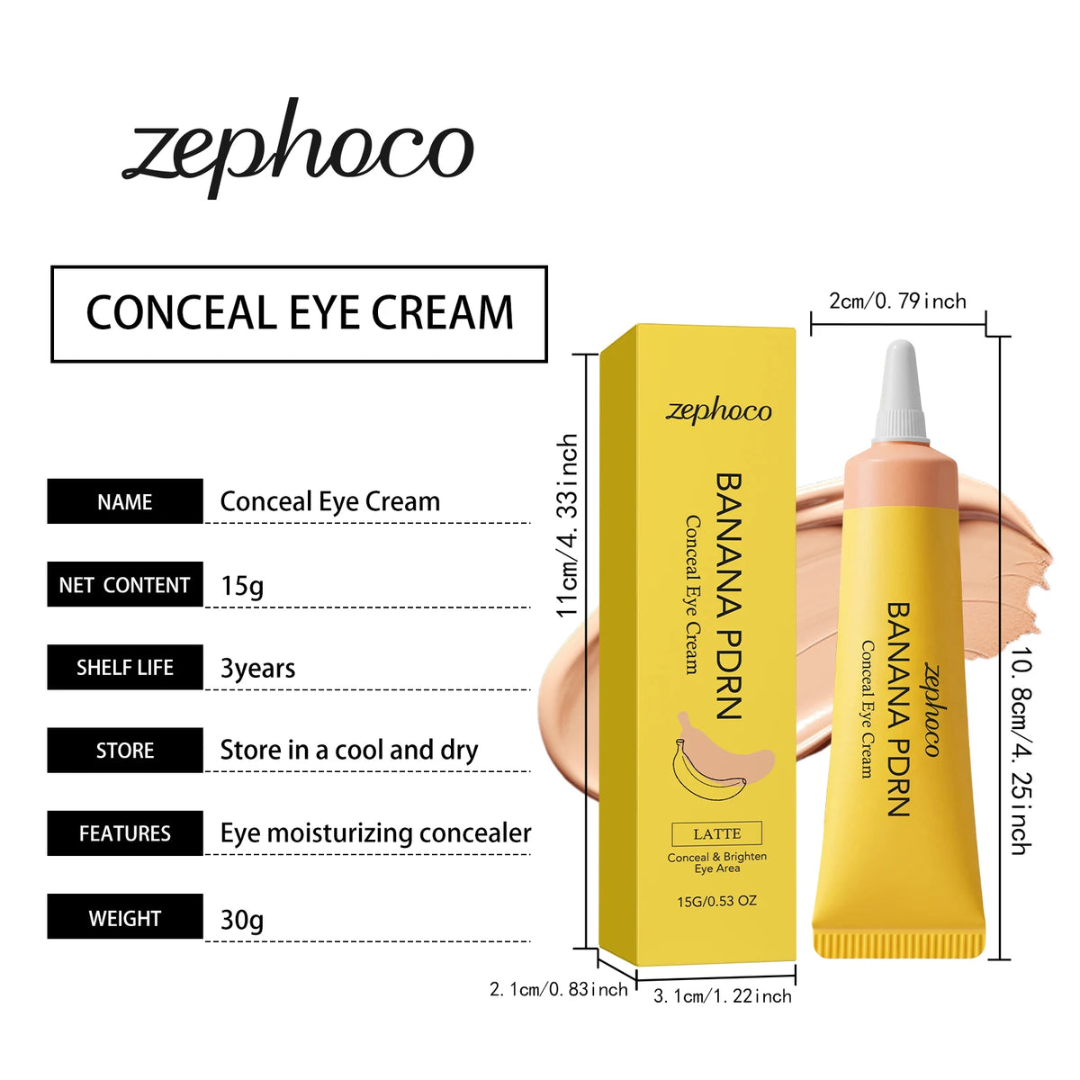 Zephoco Dark Circles Concealer Banana Pdrn Cover Blemishes Eye Brightener Lightweight Non-sticky Under-Eye Concealer Moisturizer