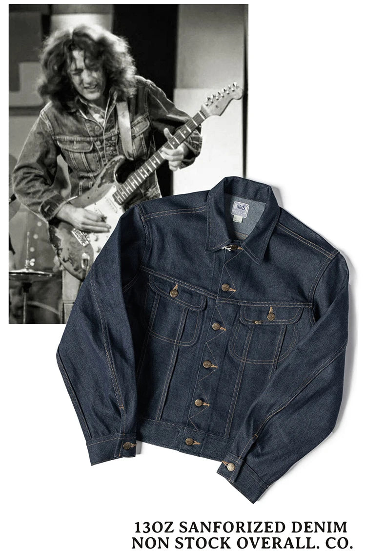 NON STOCK FLYERS Primary Color Left Oblique Anti-shrink Denim 101J Short Denim Jacket Retro Knight Jacket
