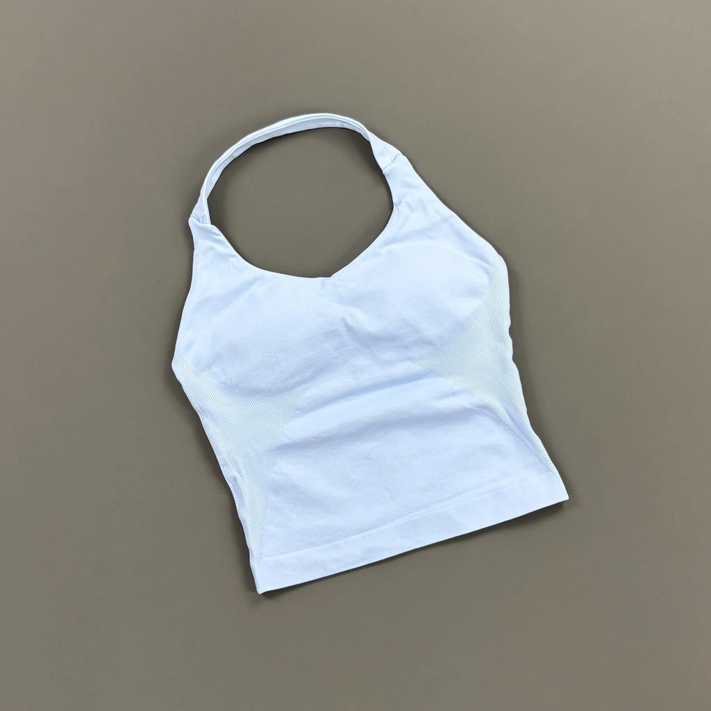 HISTELLO Impact Halter Top Women Gym Clothing Backless Seamless Sports Yoga Vest Running Fitness Workout Sleeveless Tank Top