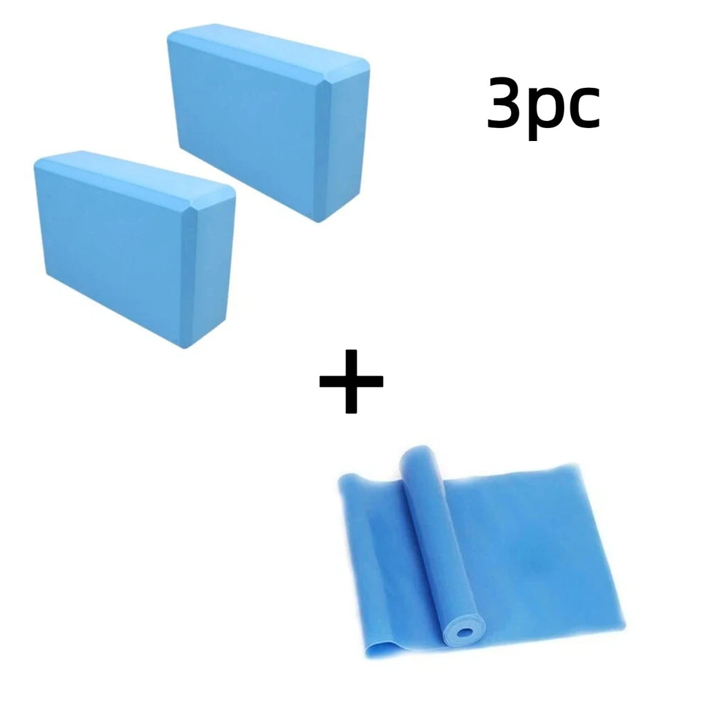 3pcs Set with Two Yoga Blocks+Resistance Bands, EVA Yoga Blocks, Stretching Resistance Bands Suitable for Beginner Yoga, Stretch