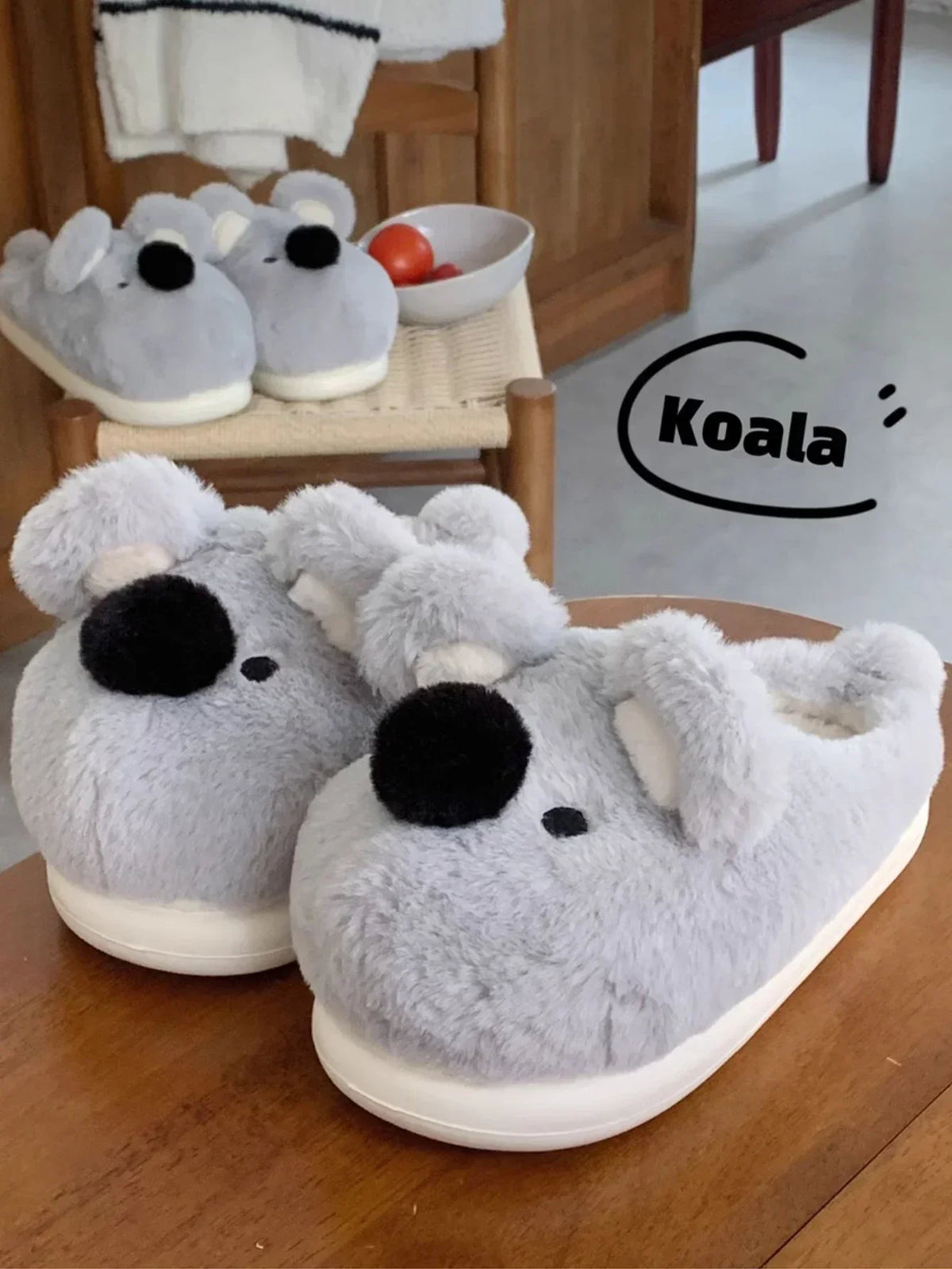 Women Winter new three-dimensional koala design Slippers Casual Soft Heel Platform Fur Warm Indoor Comfortable Man Home Slippers