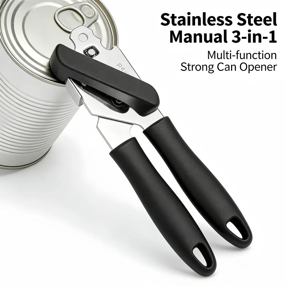 Multifunctional Stainless Steel Can Opener with Grip Side Cut Professional Kitchen Gadget for Tins And Bottles