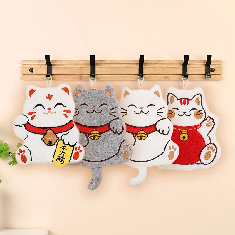 Cartoon Cat Hand Towels Cute Animal Absorbent Hanging Towel for Bathroom Kitchen Wiping Water Hand Towel Handkerchief Cloth