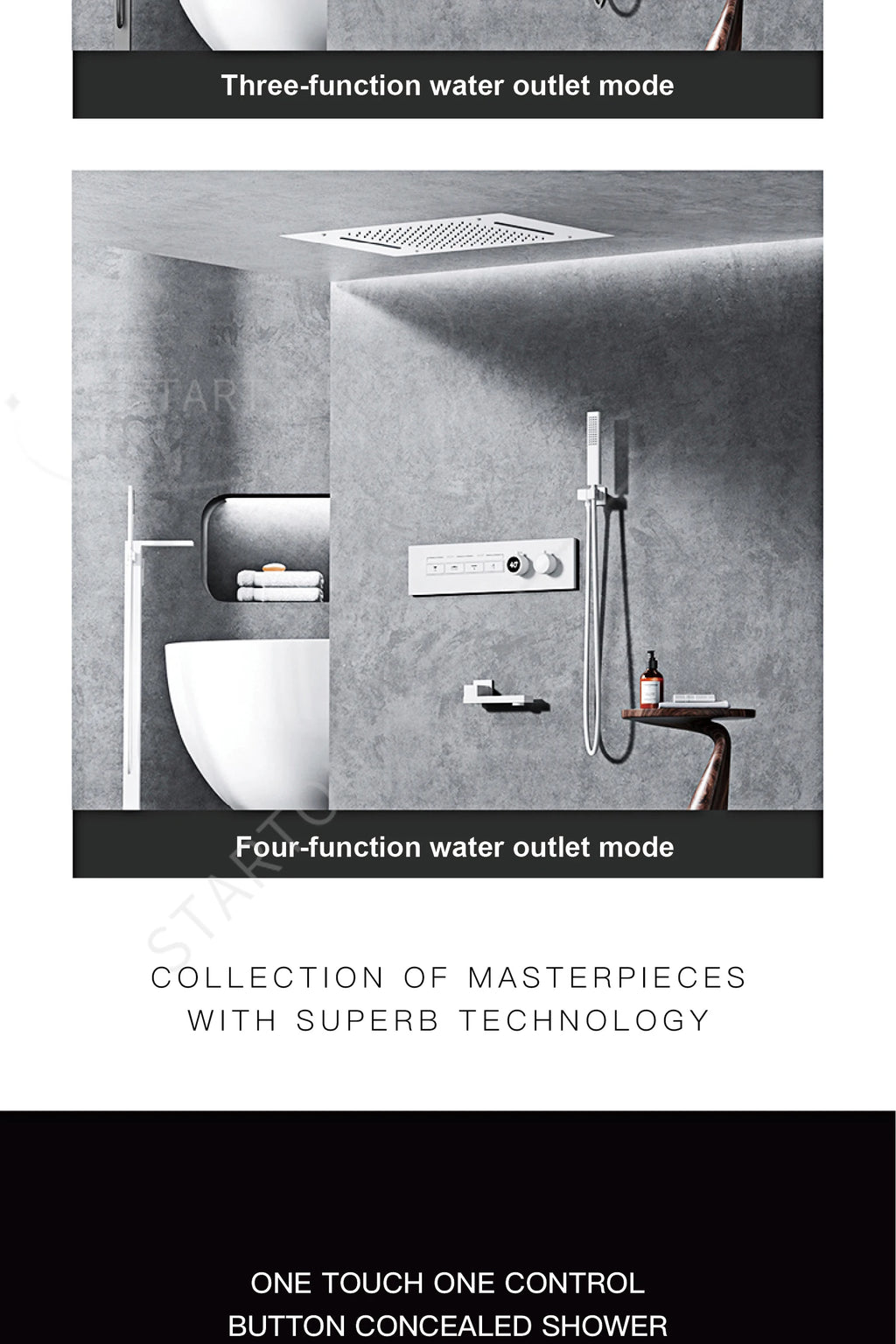 Luxury Black Brass Shower System, Wall Mounted Led Digital Display, Cold Hot Dual Control, Four Function Ceiling Shower Tap