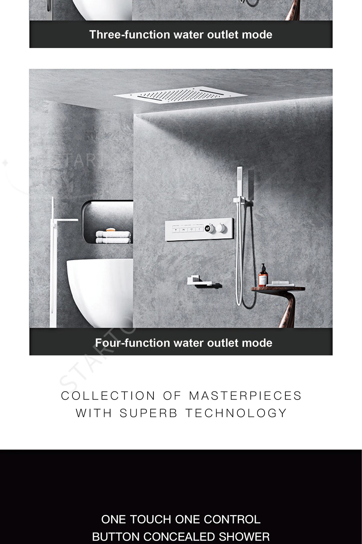 Luxury Black Brass Shower System, Wall Mounted Led Digital Display, Cold Hot Dual Control, Four Function Ceiling Shower Tap