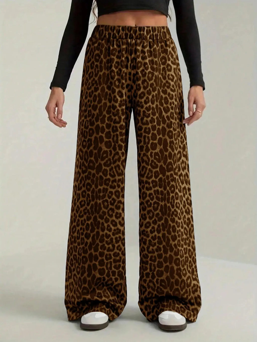 2026 New Leopard Print Pants Women Elasticity High Waist Loose Wide Leg Pants Women Fashion High Street Straight Casual Pants