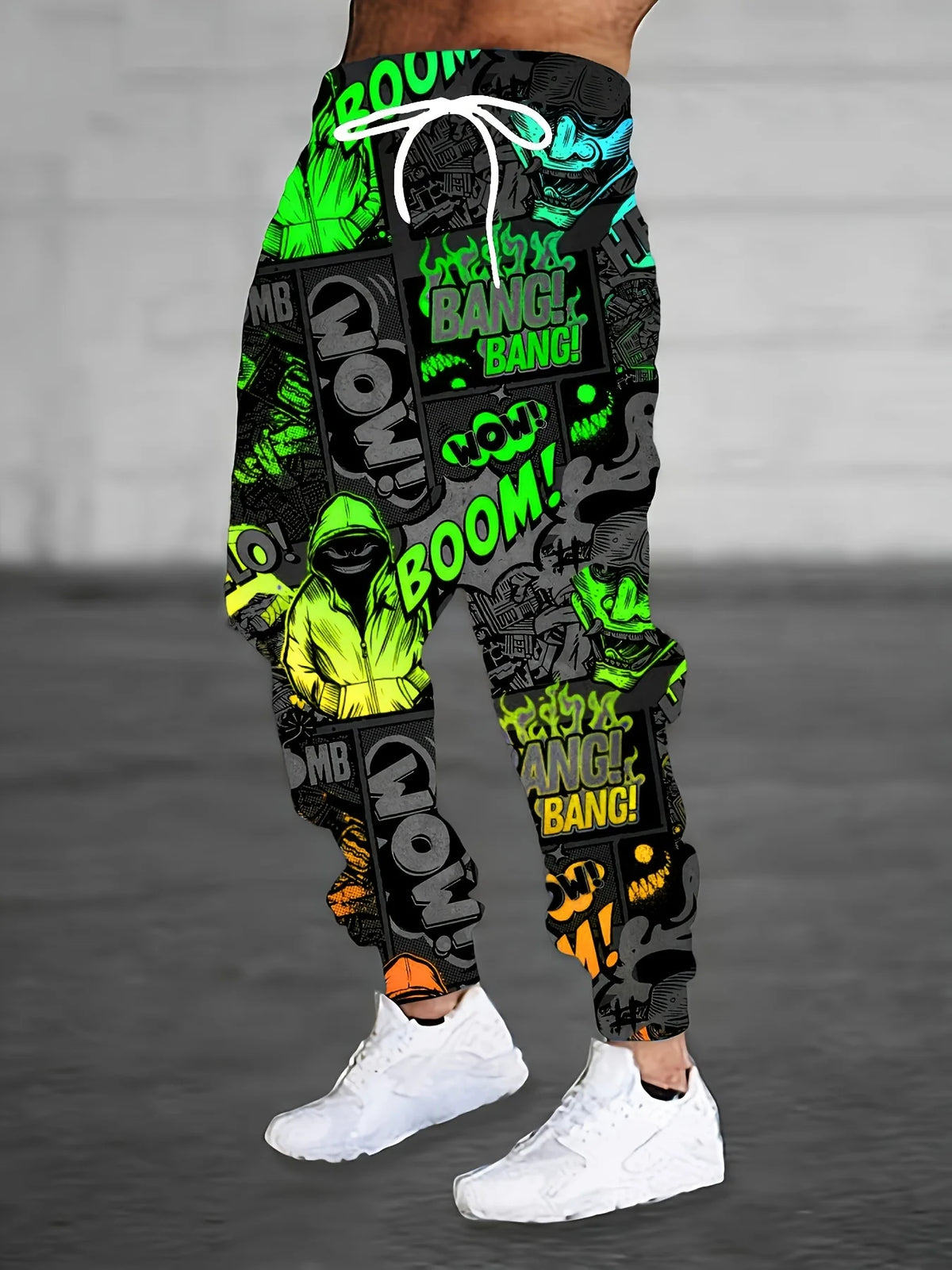 Cartoon Style Patterns Street Pants Men's Side Pockets Elastic Drawstring Sweatpants Joggers Pants Casual Trousers Fall Winter