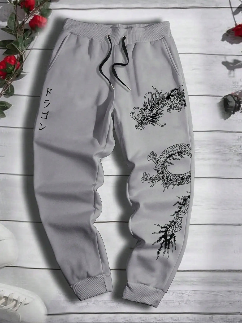 Fashion Dragon Print Harajuku Versatile Solid Color Daily Outdoor Running Fitness Breathable Casual Comfortable Men Sports Pants