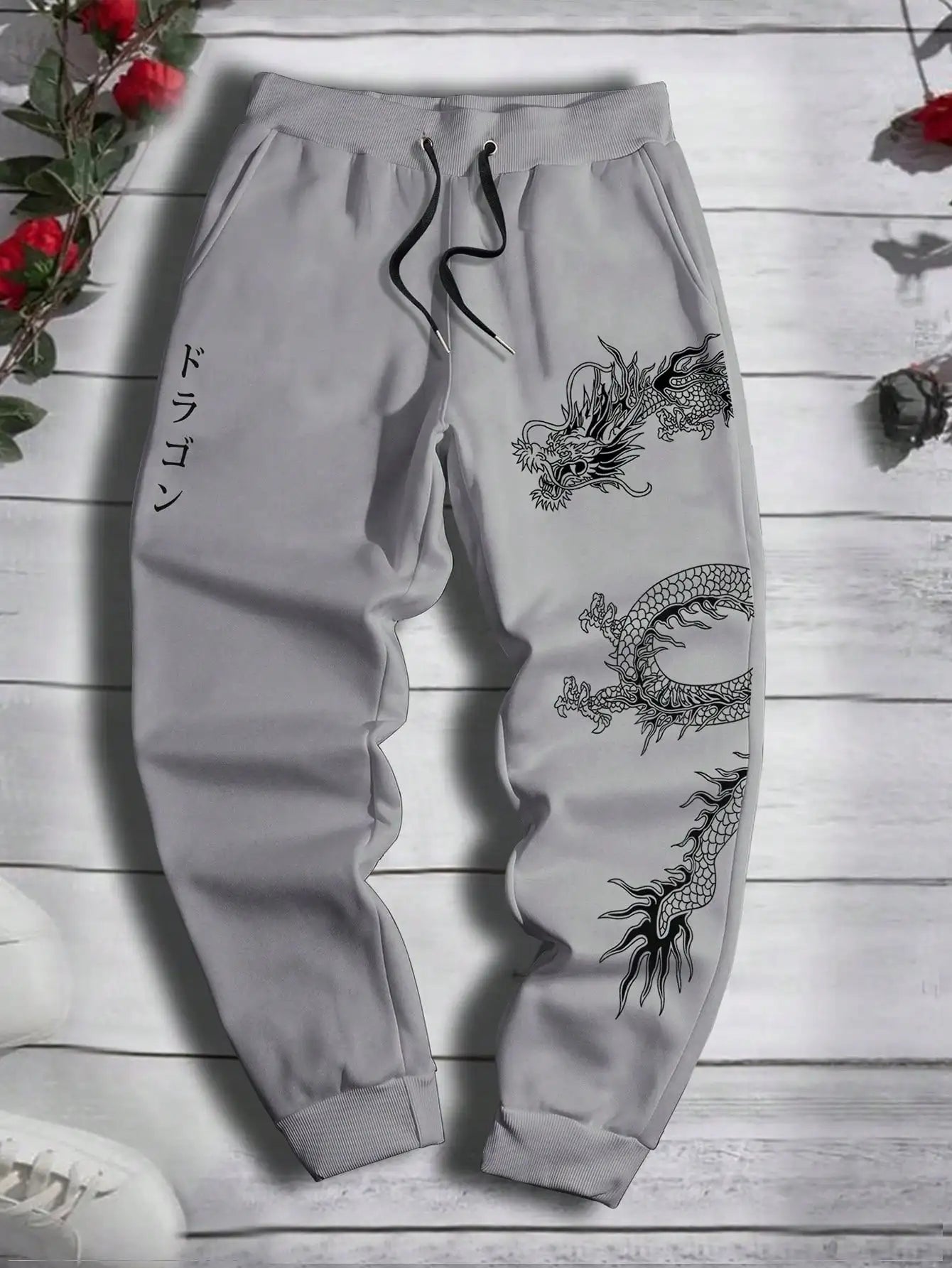 Fashion Dragon Print Harajuku Versatile Solid Color Daily Outdoor Running Fitness Breathable Casual Comfortable Men Sports Pants