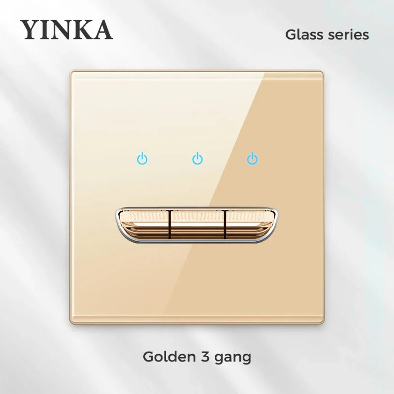 YINKA Crystal Tempered Glass Switch Panel LED Indicator 1 2 3 4 Gang/1 2 Way Self-reset Switch Button Light Switch Wall Switch