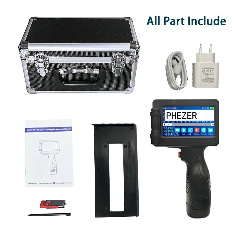 For Hp Phezer P17 2026 Handheld Inkjet Printer with 12.7mm Metal Case Prints QR Code Barcode Batch Date Serial Number Logo