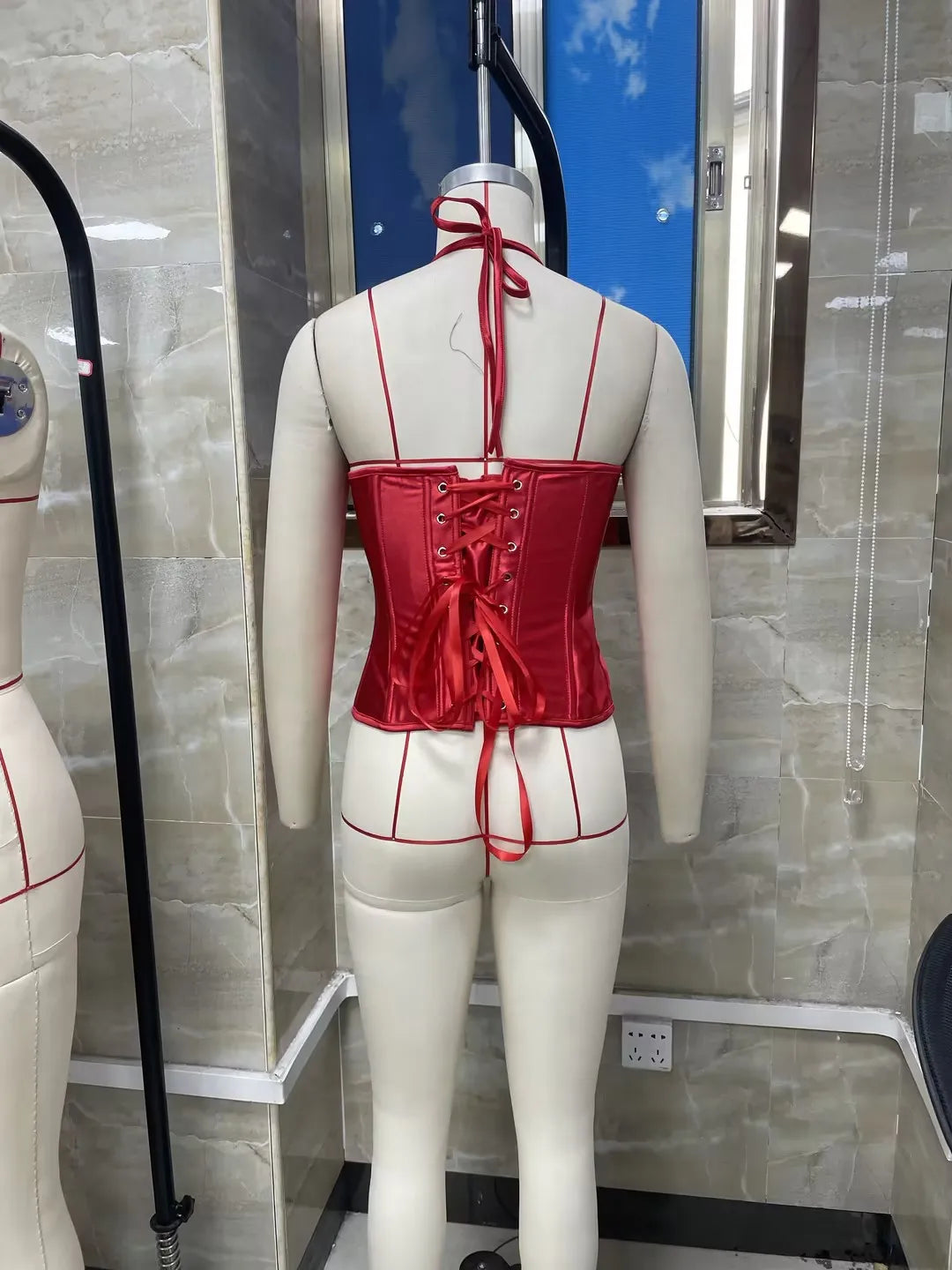 Women Y2k Lace Up Backless Halter V Neck Corset Tops Tied Front Button-up Sleeveless Cami Shirt Shapewear Fitted Vest