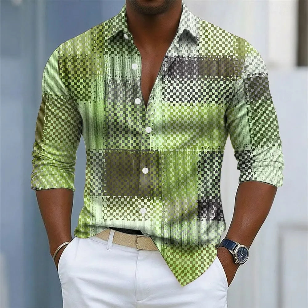 Men's Geometric Color Block Grid Plaid Patterns Shirt Button Up Shirt Long Sleeve Fashion Casual Fall 3D Print Collared Shirts